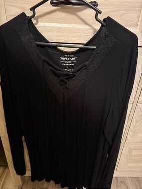 torrid Black Lace-Trim lace up Long Sleeve Super Soft top